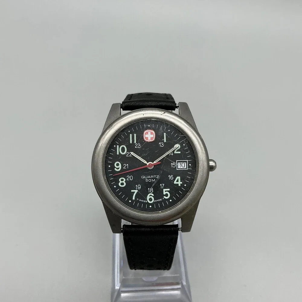 Vintage Wenger Marlboro Unlimited Men Watch 37mm Black Dial Leather New Battery